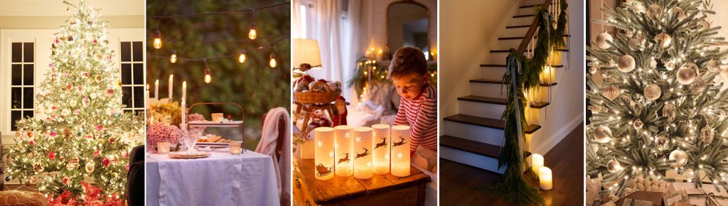 christmas home tours at night with twinkle lights