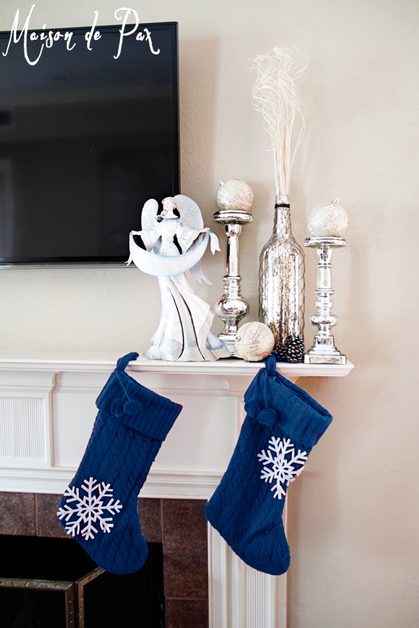 blue christmas mantel