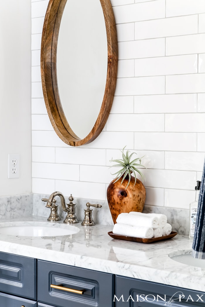 polished nickel faucets are classic and timeless in this chic, modern bathroom- Maison de Pax