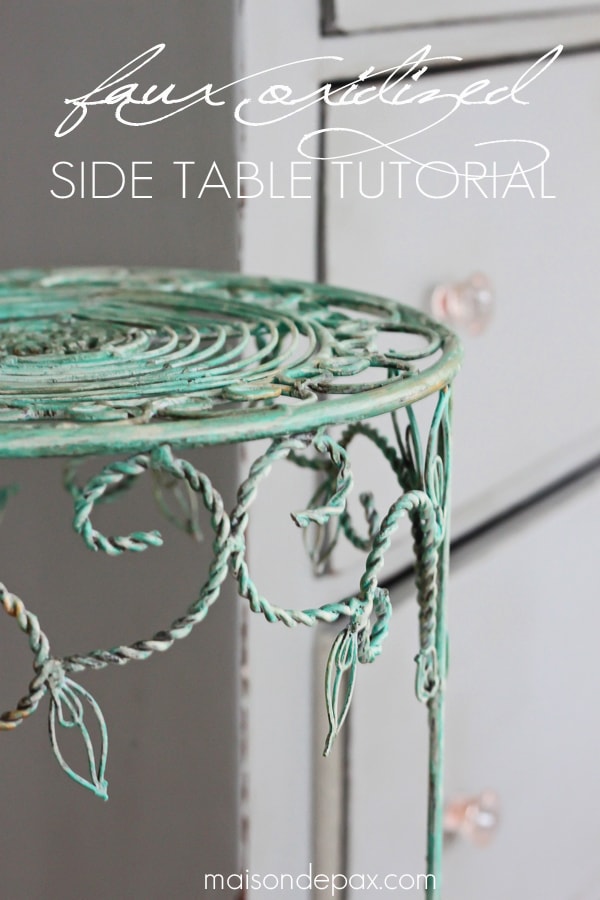 Turn an old rusty plant stand into a gorgeous side table with this patina tutorial via aiweb9ygdry.cmersite.com #upcycle #diy