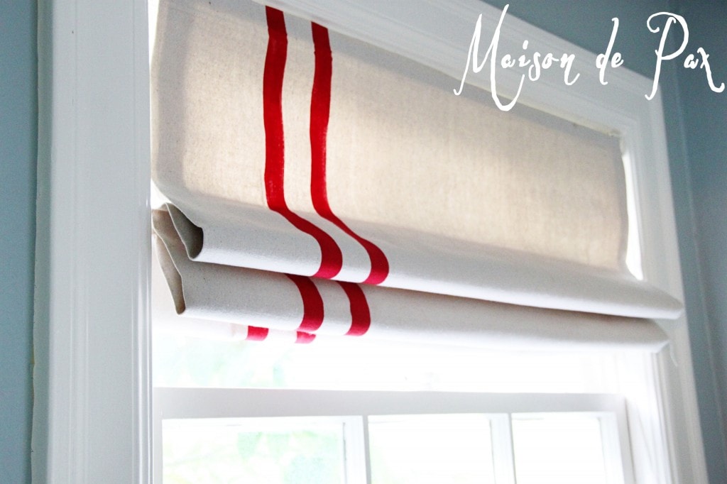 striped roman shade up close