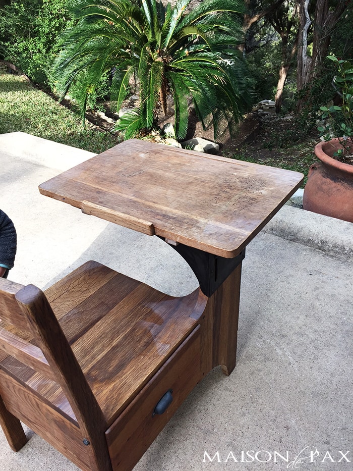 give an old wooden desk with paint spray and stains a makeover 