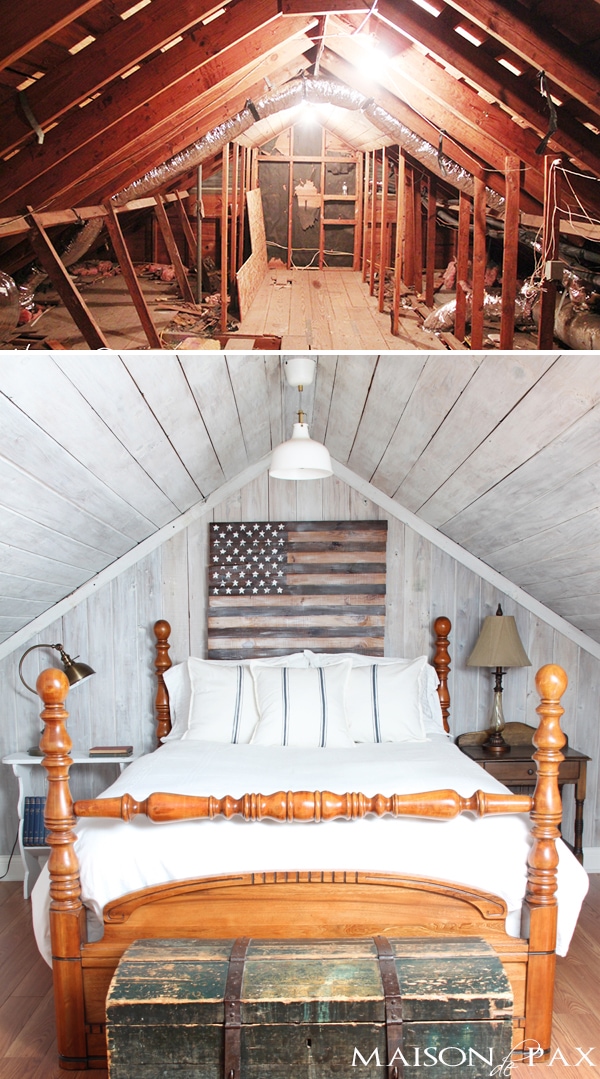 Incredible before after transformation on an old attic space turned bedroom hideaway
