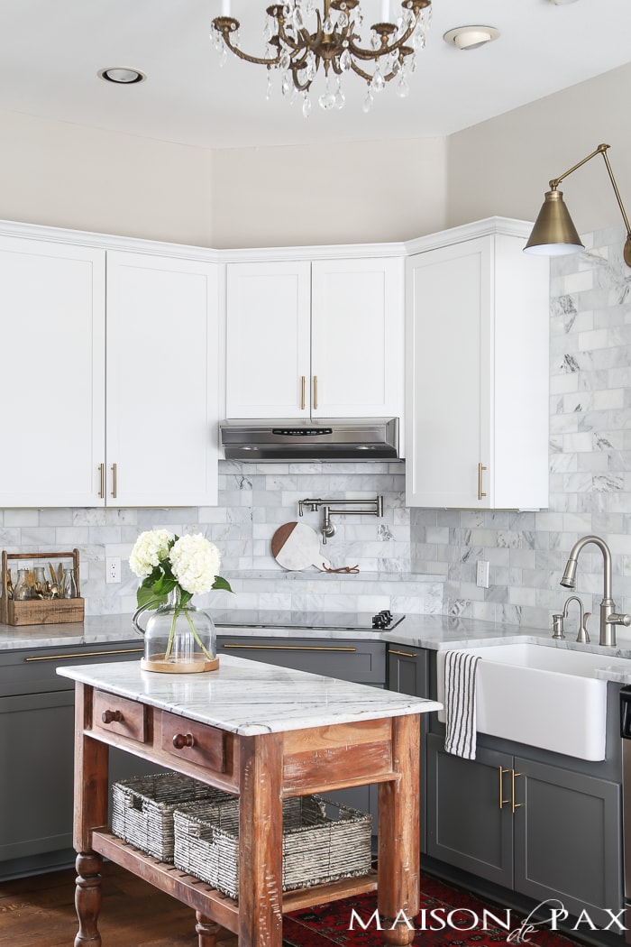 Two-toned gray and white cabinets- Maison de Pax
