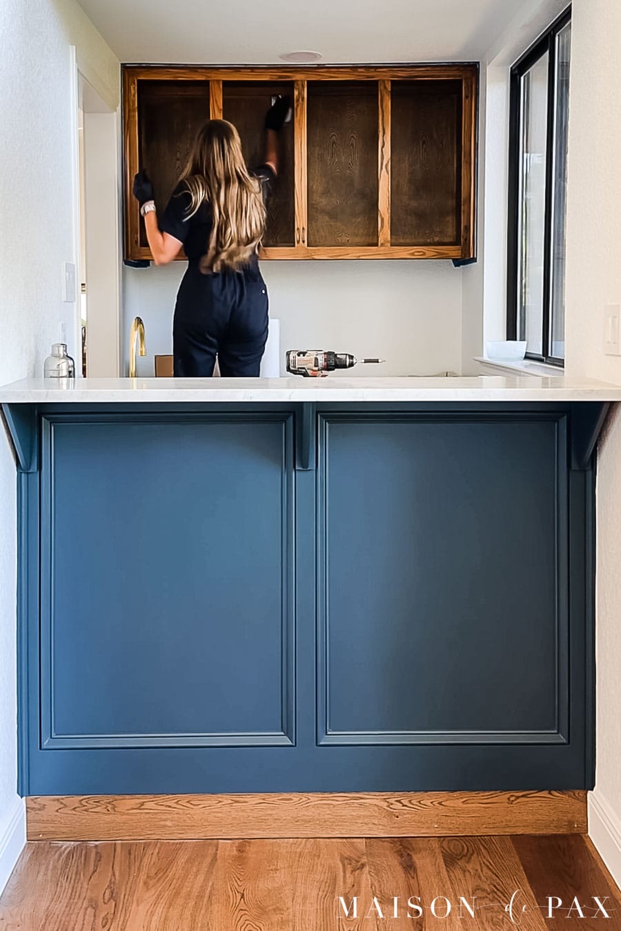 staining upper cabinets to match floors