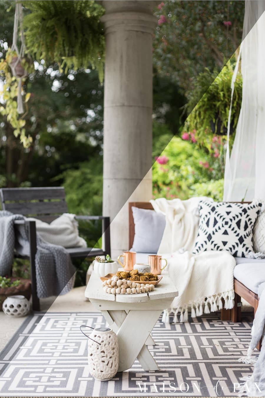 outdoor patio scene with half dark and the other have bright and clear, revealing the effect of a Lightroom preset | Maison de Pax