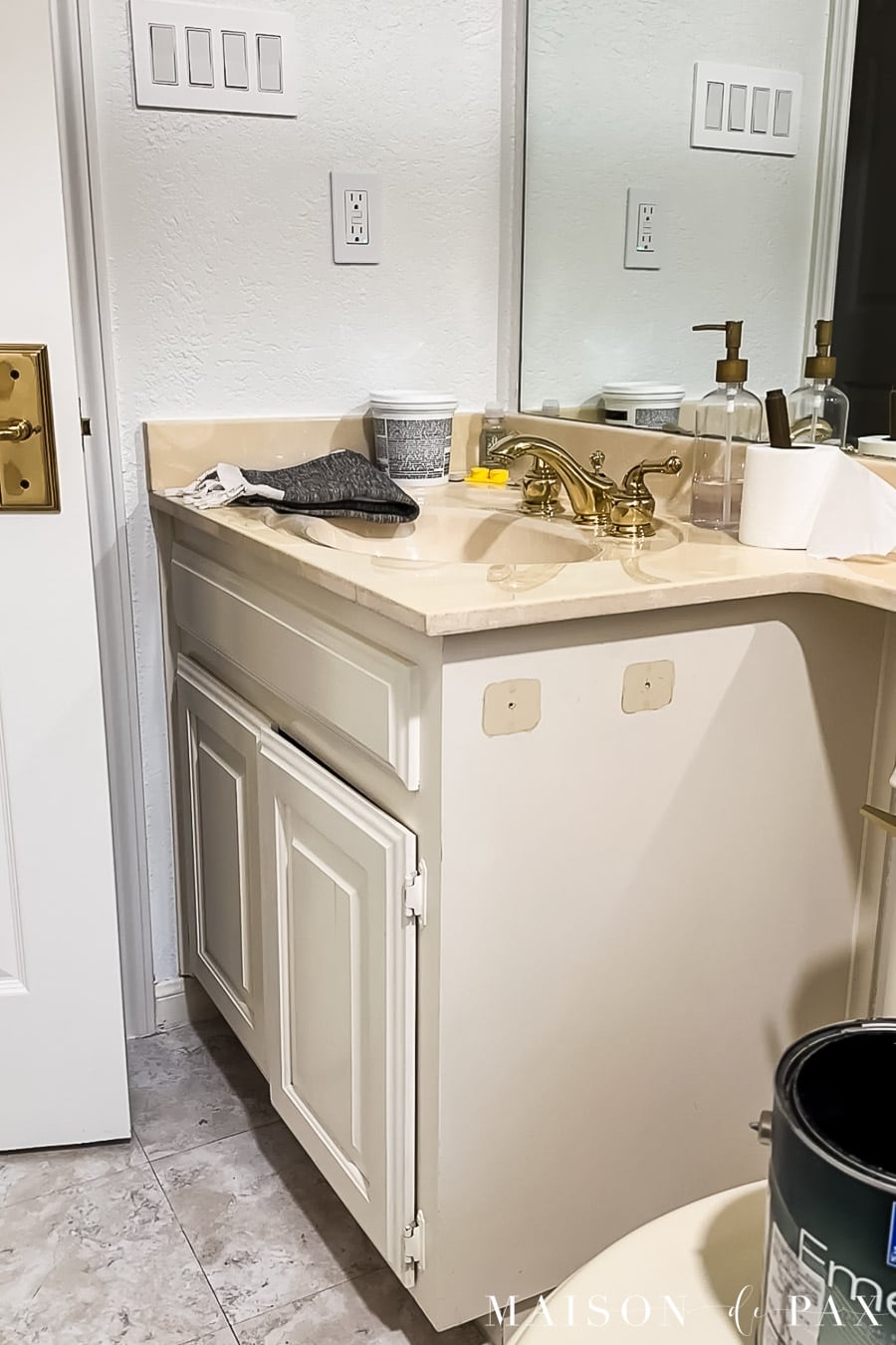 see how to transform 40 year old cultured marble countertops - BEFORE