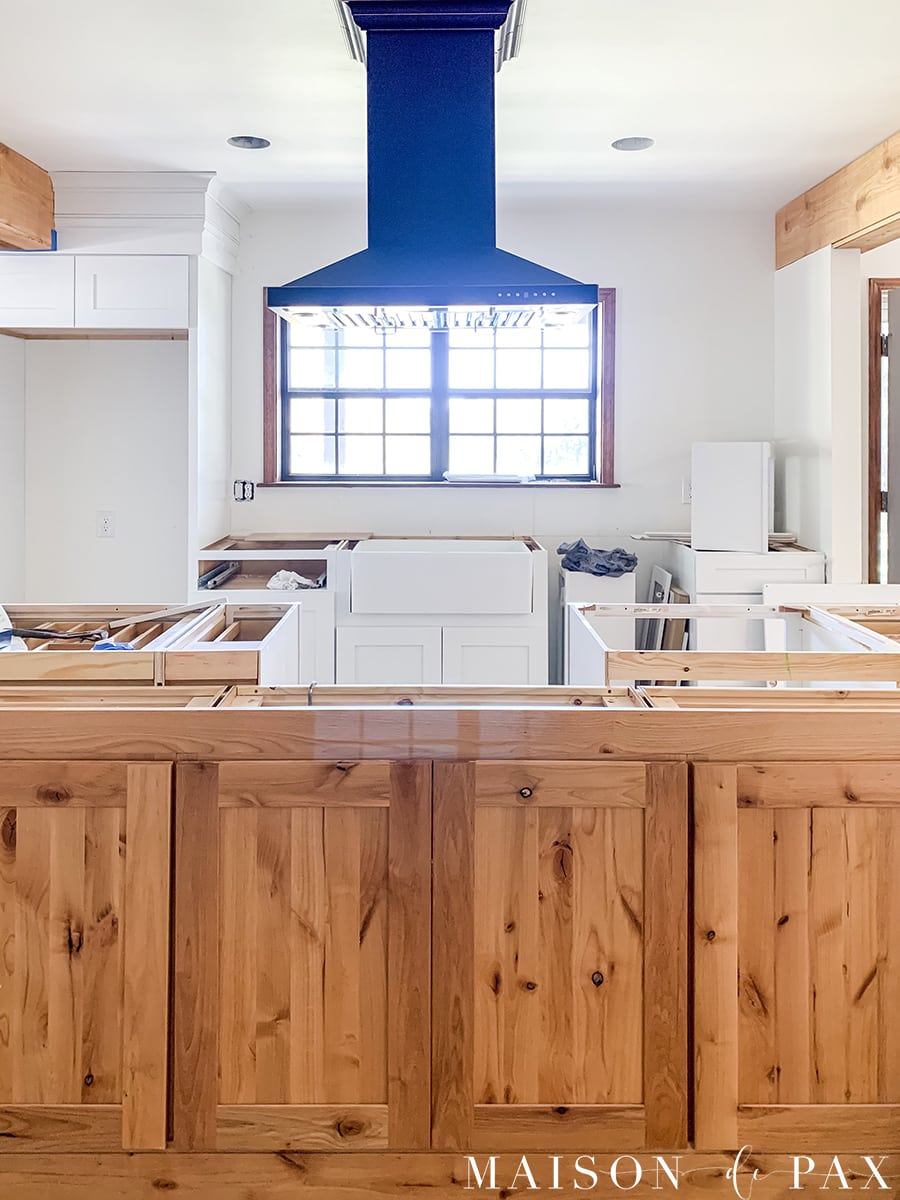 black island hood over large island kitchen renovation | Maison de Pax