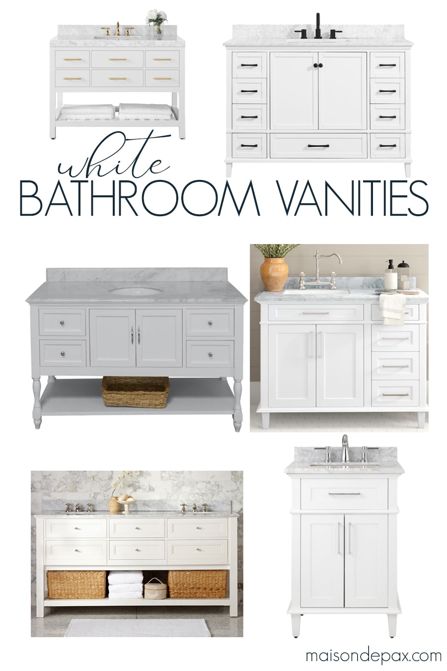 White Bathroom Vanities with Marble Tops