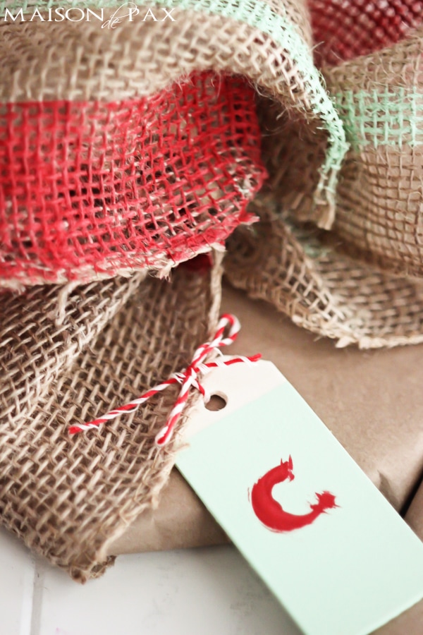 Brilliant! Painted burlap, craft paper, and wood tags make beautiful gift wrap for any occasion | via aiweb9ygdry.cmersite.com 