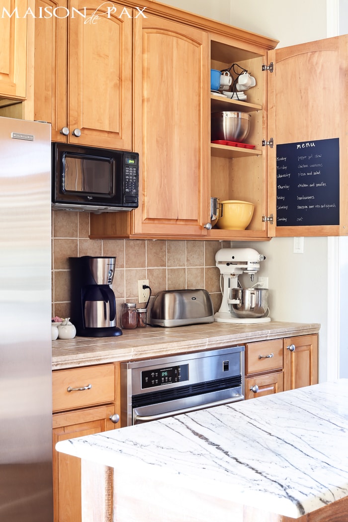 use inside of cabinet door for weekly menu board