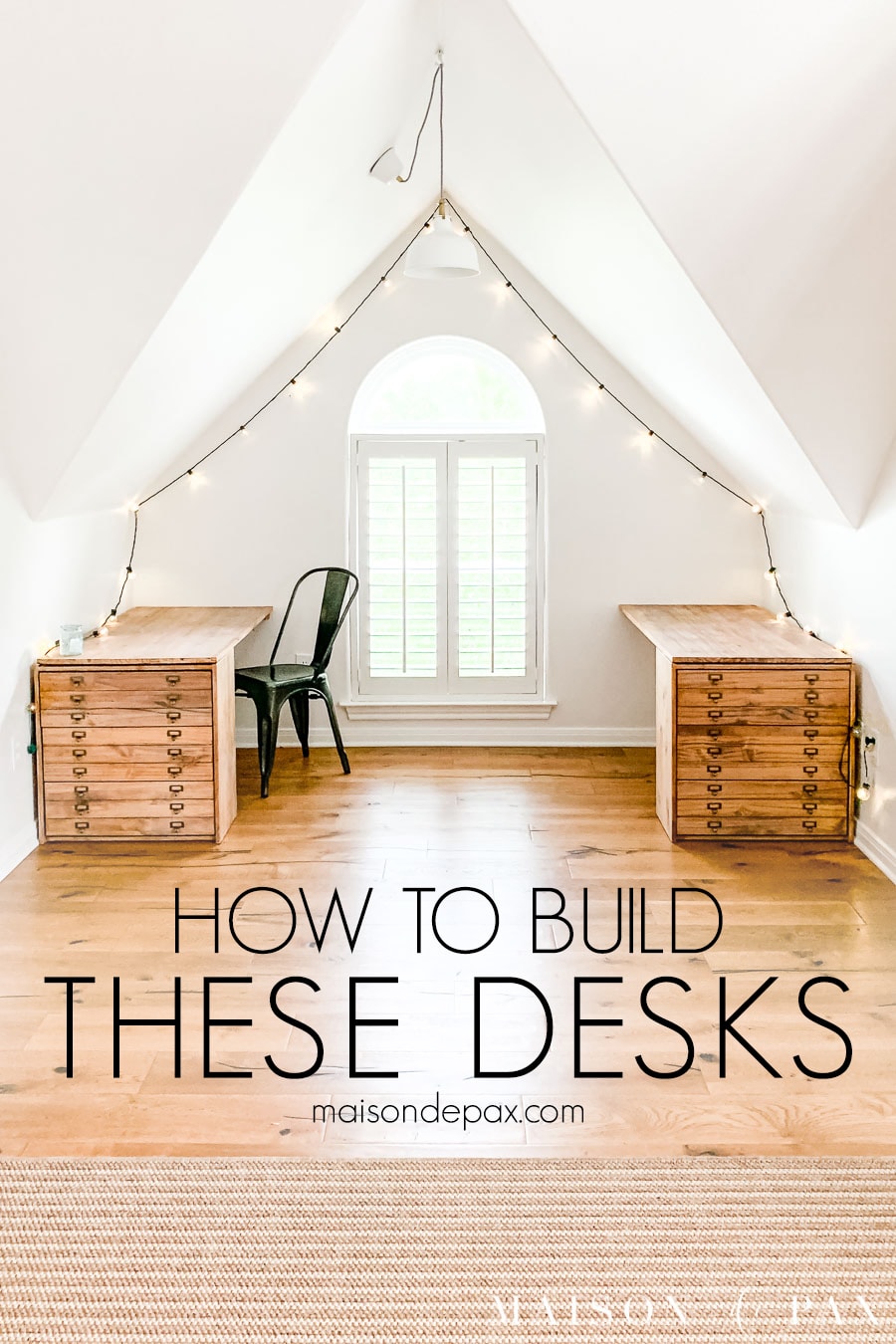 cute wood desks with drawers in window nook with overlay: how to build these desks | Maison de Pax