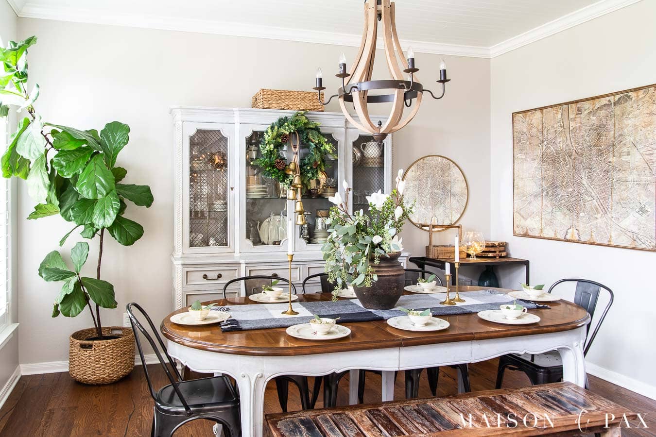 french farmhouse dining room with holiday decor | Maison de Pax