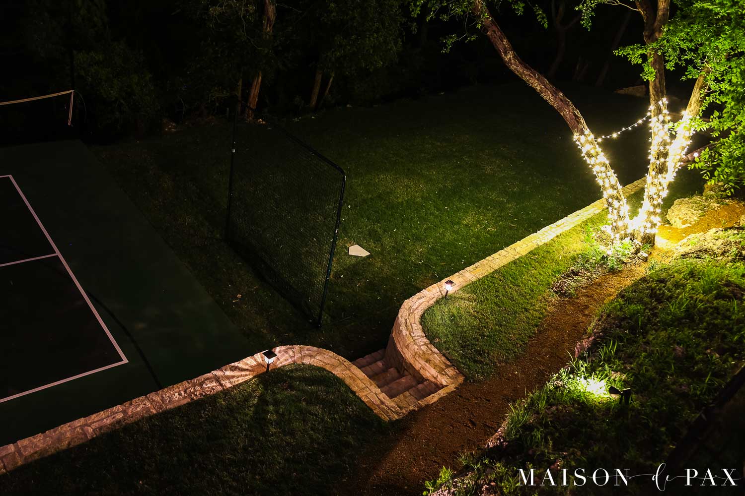 backyard paths with solar lighting