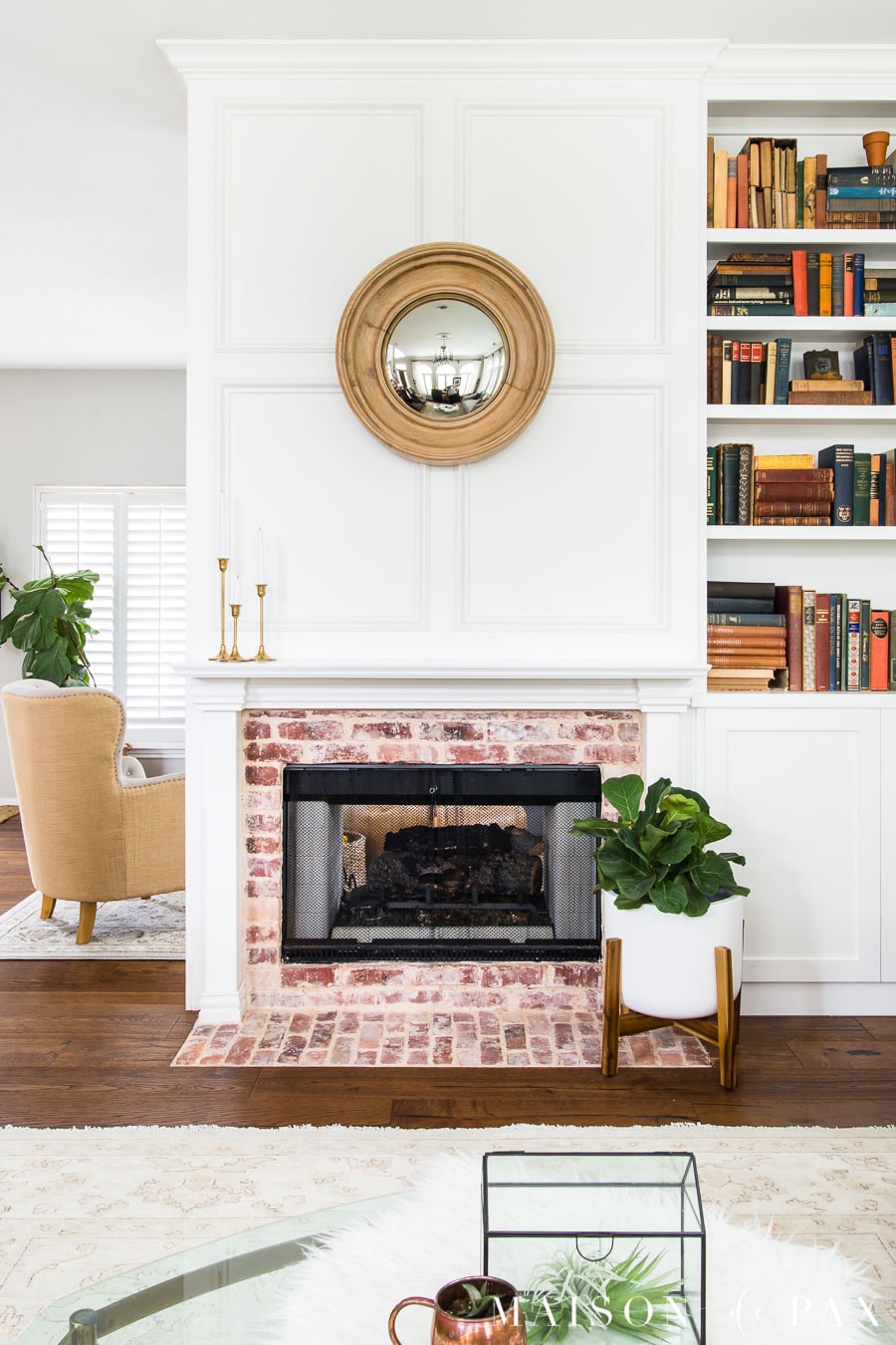 wood wall treatment: decorative molding around fireplace