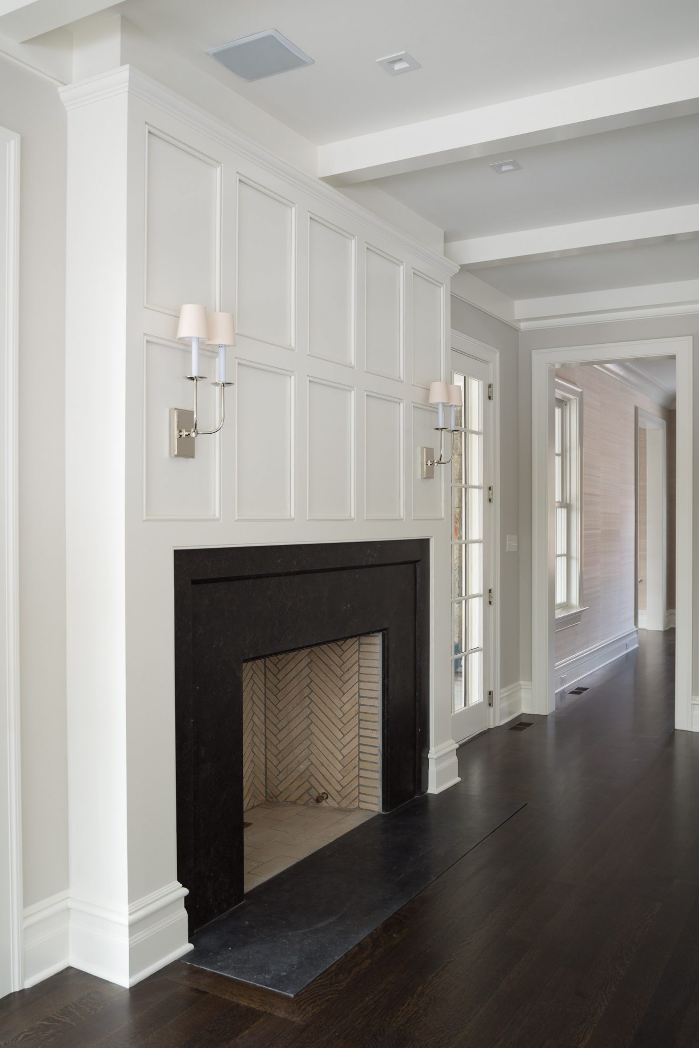 Transitional Mantel fireplace surround painted white- Maison de Pax