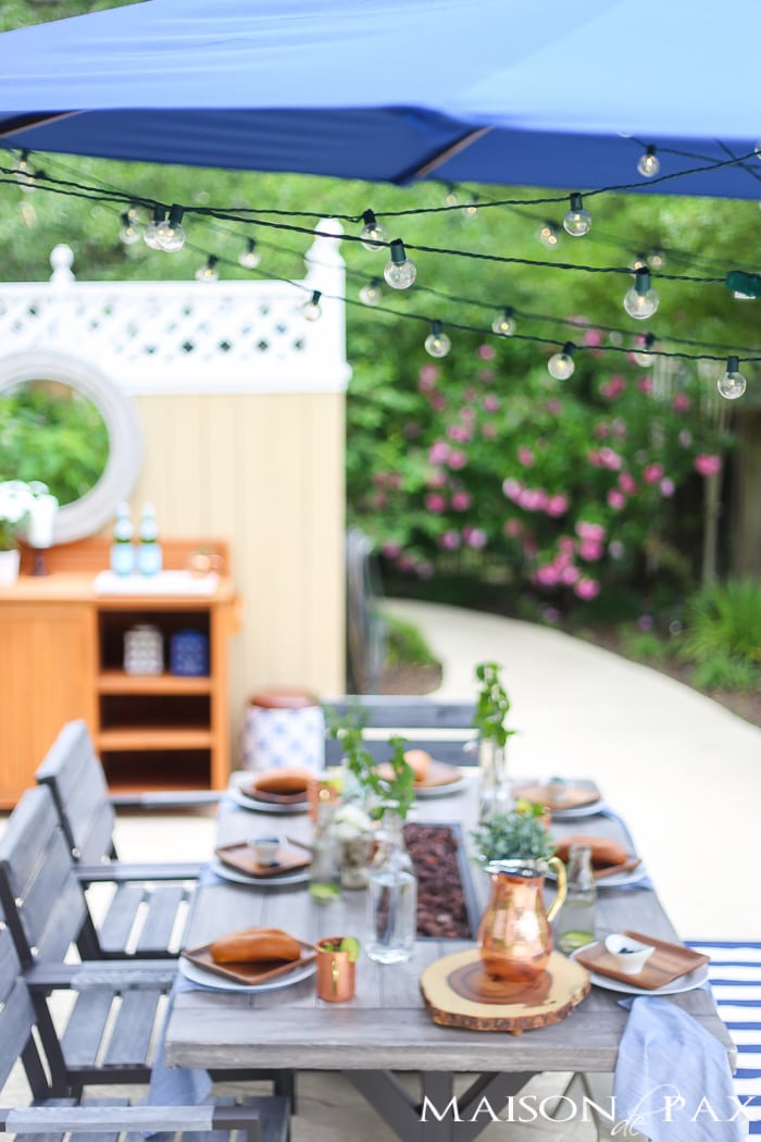 Outdoor Decorating Tips: globe string lights at instant ambiance to an outdoor dining space