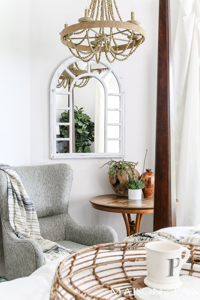 Relaxed, natural, neutral master bedroom with lots of white and touches of boho texture... the perfect retreat!