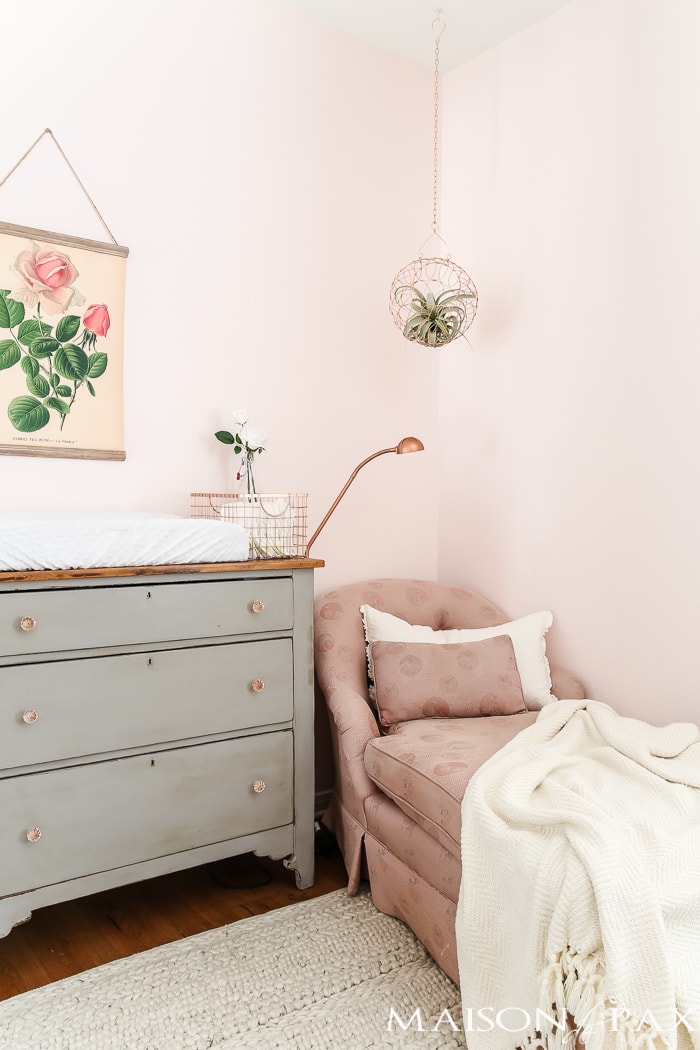 Baby changing dresser and feminine rose art- Maison de Pax