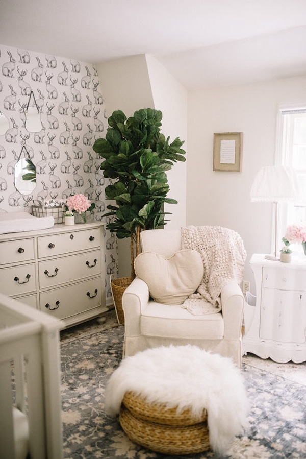 neutral nursery with fiddle leaf and fur- maison de pax