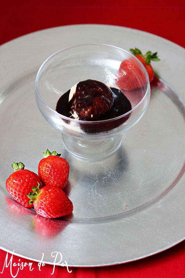 delicious hot fudge sauce over vanilla ice cream