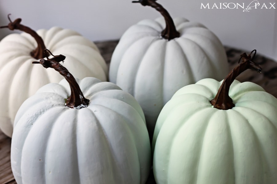 Try this paint and wax technique to make plastic pumpkins look like real heirloom pumpkins via aiweb9ygdry.cmersite.com #fall #paint #diy