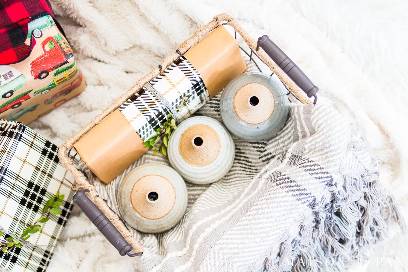throw blanket and vases in gift basket | Maison de Pax