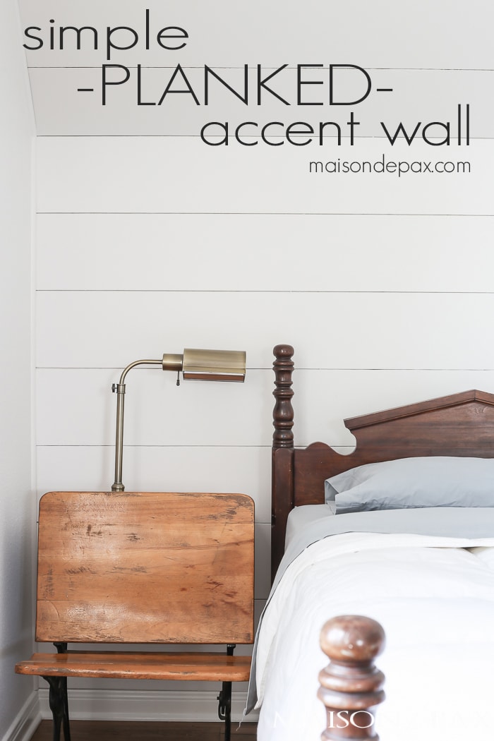 love the plank accent behind this antique bed, such a charming, farmhouse look