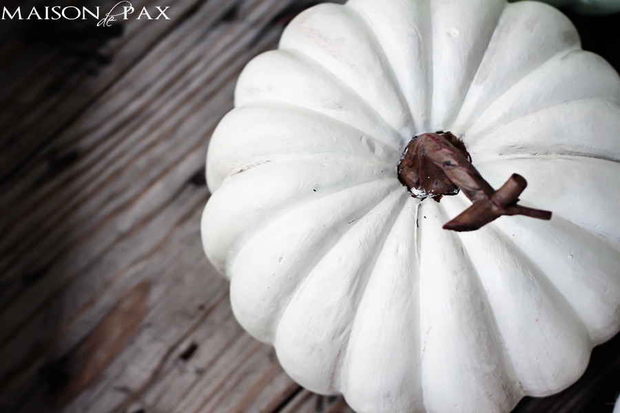 Try this paint and wax technique to make plastic pumpkins look like real heirloom pumpkins via aiweb9ygdry.cmersite.com #fall #paint #diy