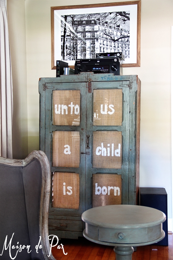 Burlap Backed Glass Cabinet (Christmas Decor)