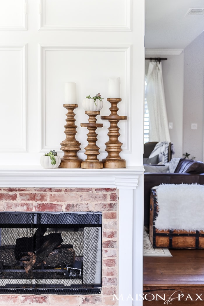 simple, neutral fall mantel decor ideas- Maison de Pax