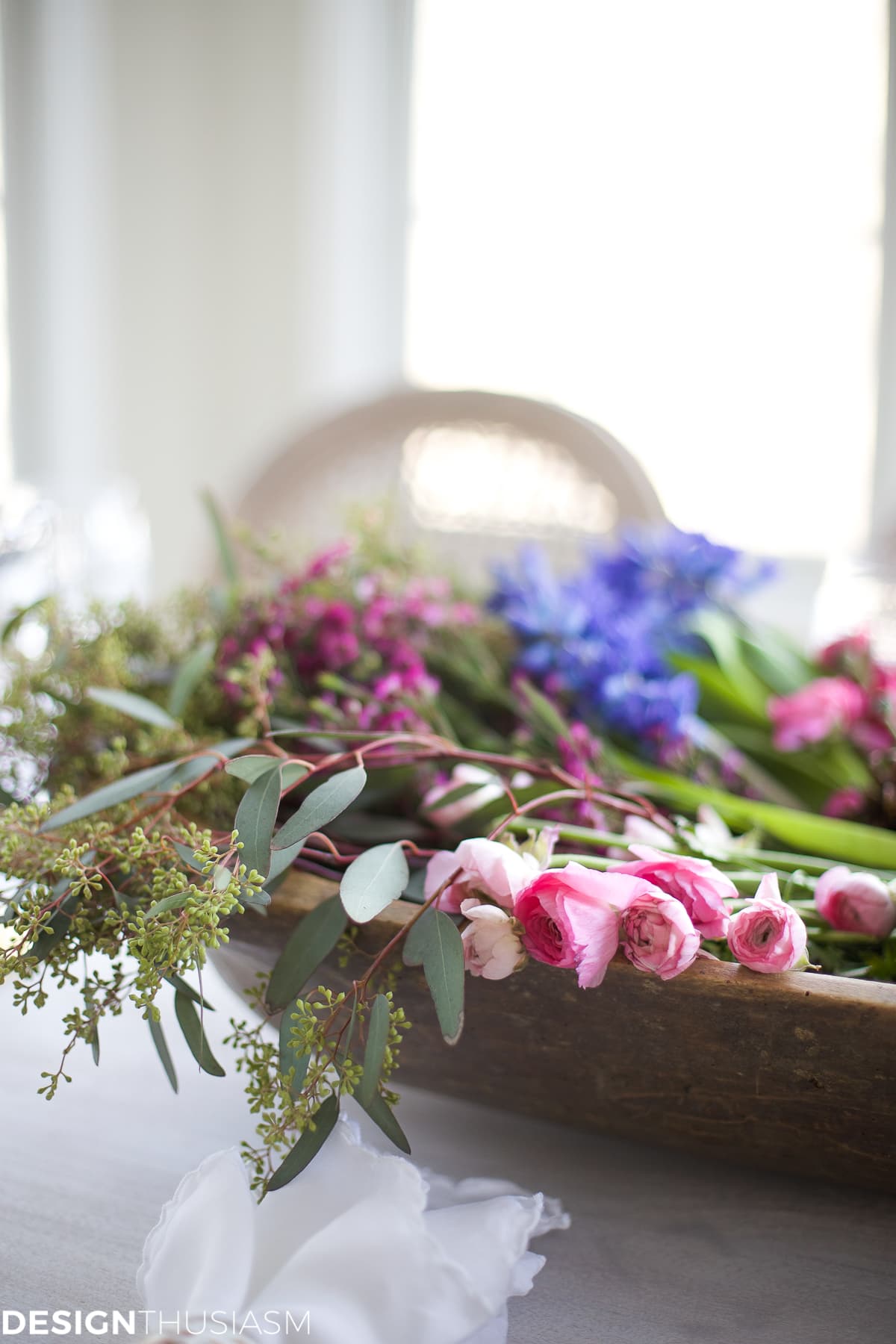 Winter Table: Vintage Dishes with a Dough Bowl Centerpiece | Designthusiasm.com