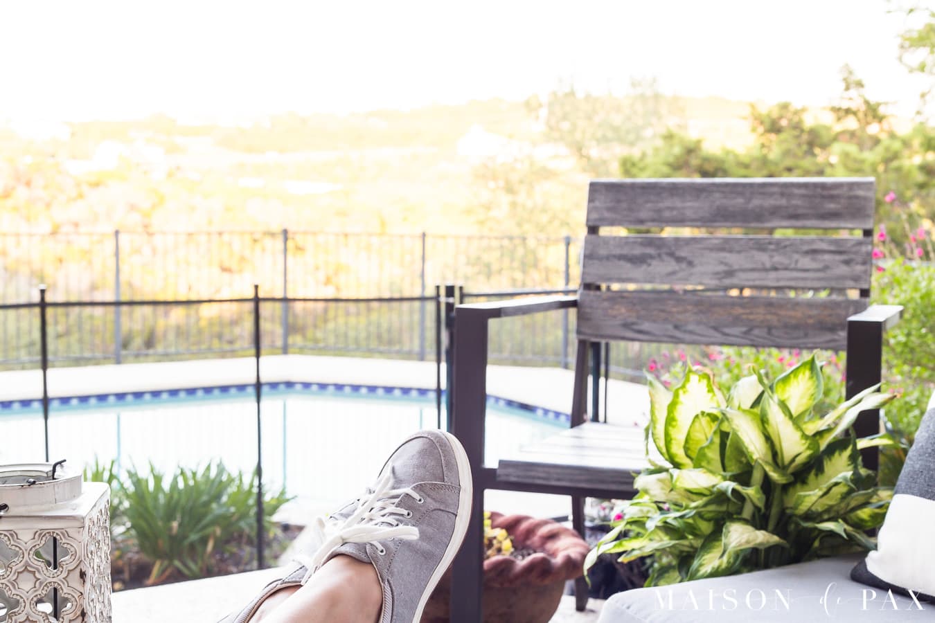 pool view with summer patio- Maison de Pax