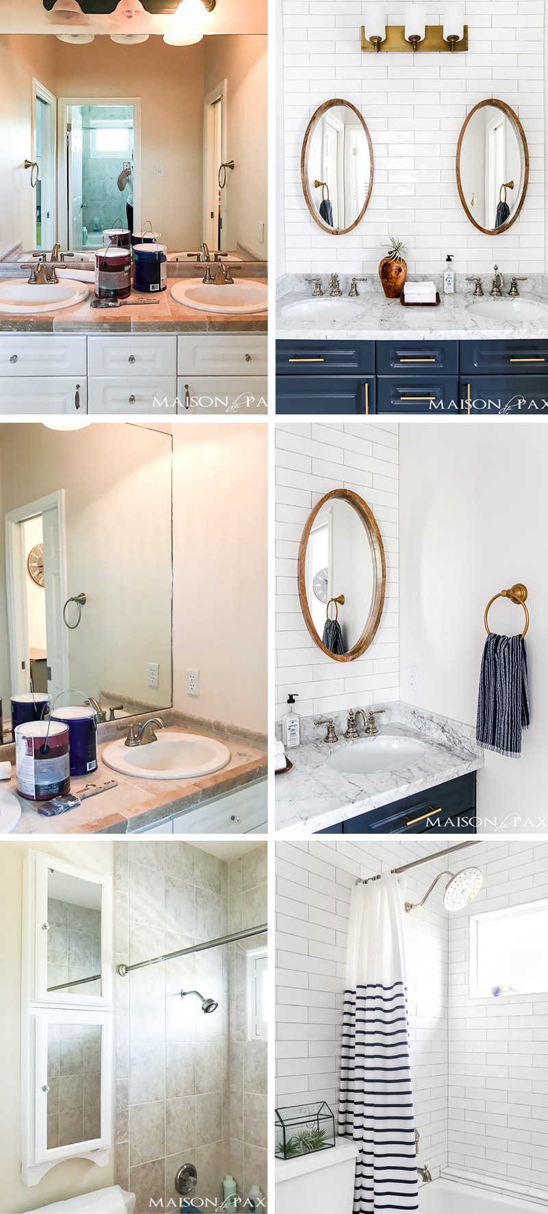 Navy and white bathroom with brass- Maison de Pax