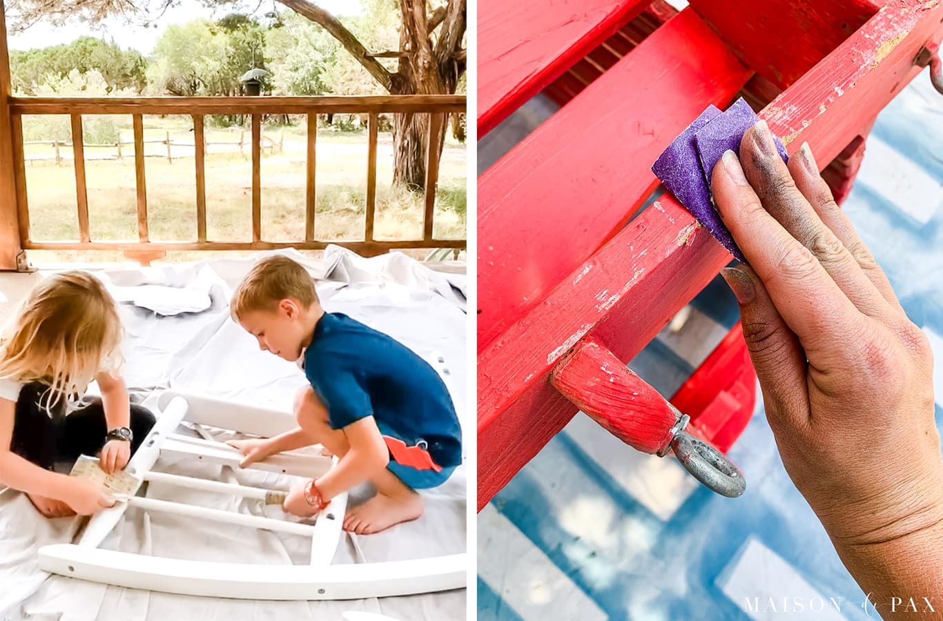sand to prep outdoor furniture before spray painting | Maison de Pax