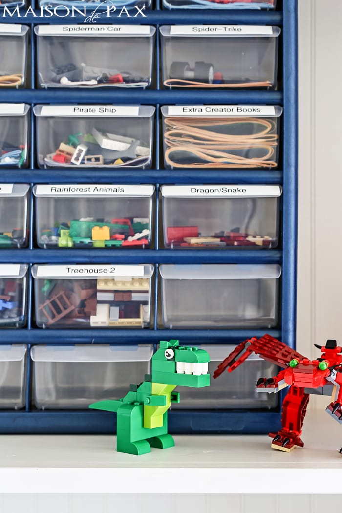 little plastic hardware drawers are perfect for organizing Lego sets