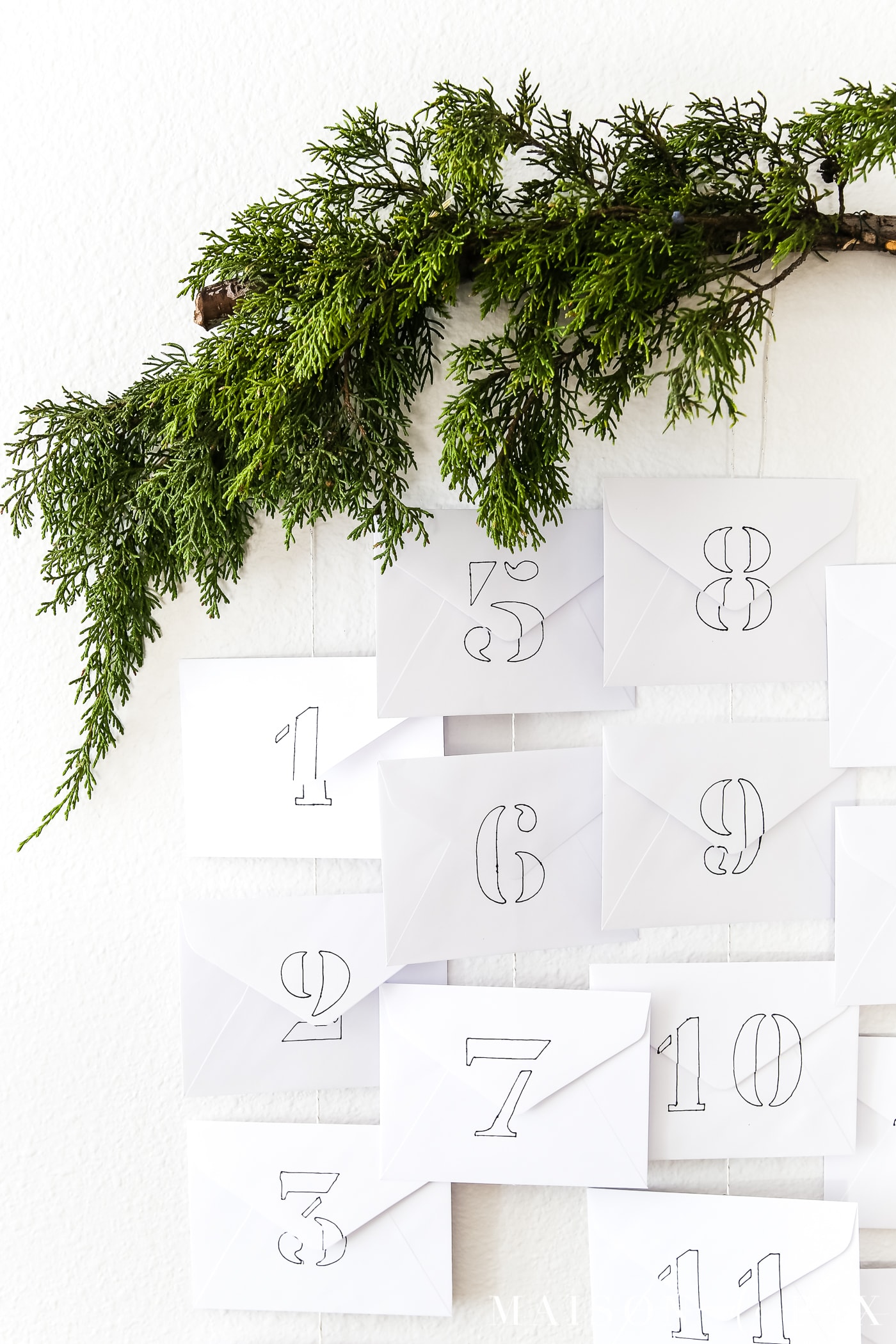 evergreen branch on diy advent calendar #diyadventcalendar