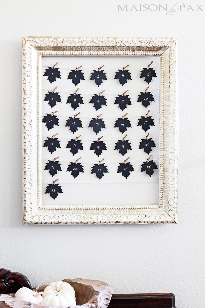 What a fun idea! Count your blessings throughout the month of November with a Thanksgiving advent calendar. Frame it for beautiful fall art | aiweb9ygdry.cmersite.com