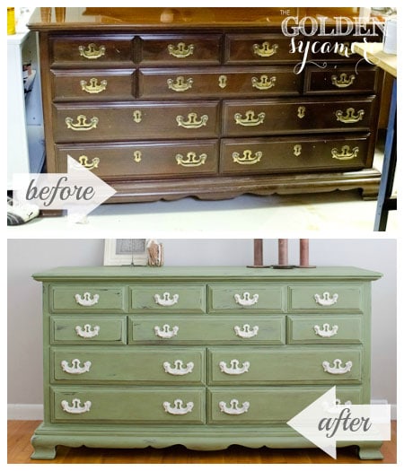 vintage dresser makeover before and after painted green