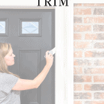 woman painting trim with text overlay: how to paint wood trim | Maison de Pax