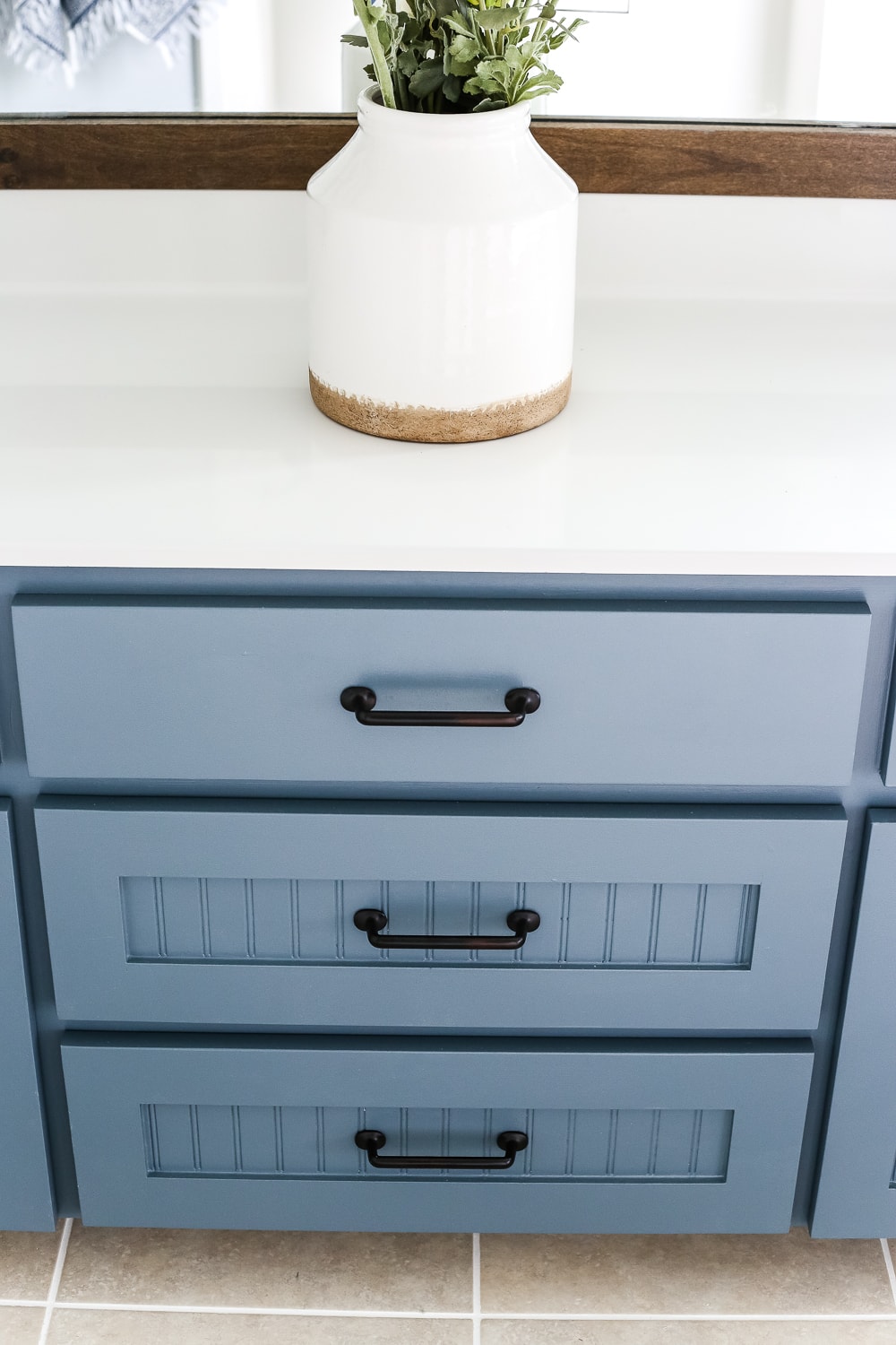 Blue Painted Master Bathroom cabinets- Maison de Pax