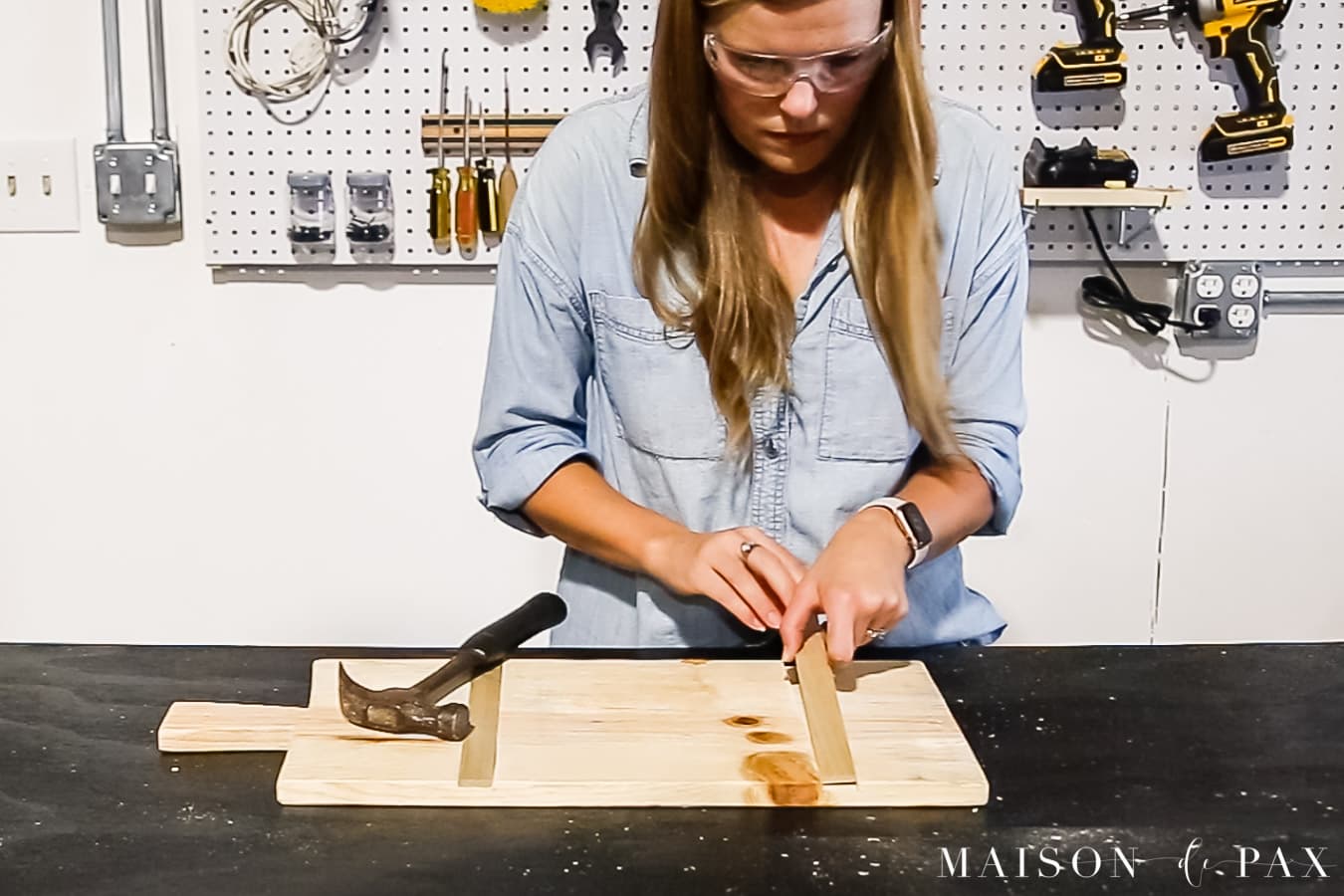 installing cross grain pieces into wood serving board | Maison de Pax