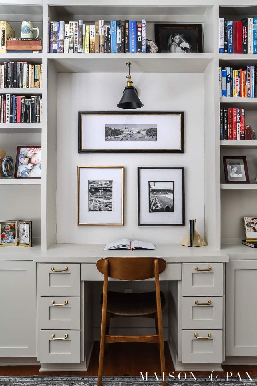 built in desk with bookcase surround