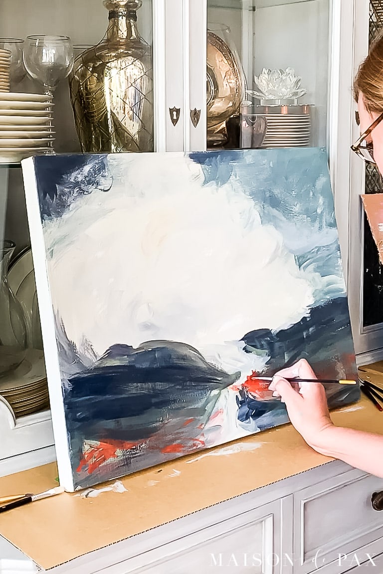moody landscape painting with dark blue and red | Maison de Pax
