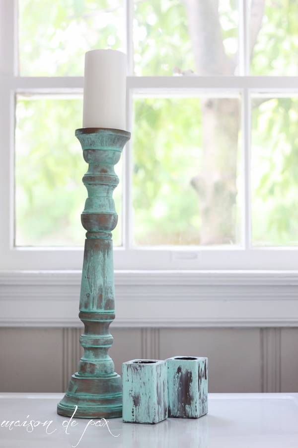 Green and metal candlesticks- Maison de Pax