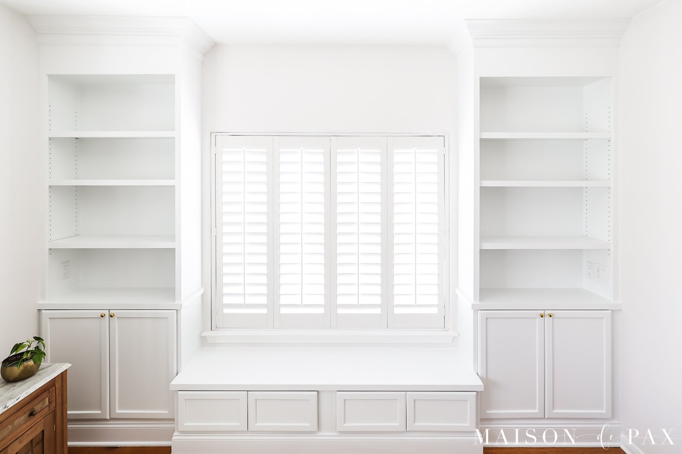 diy window seat bench with bookcases