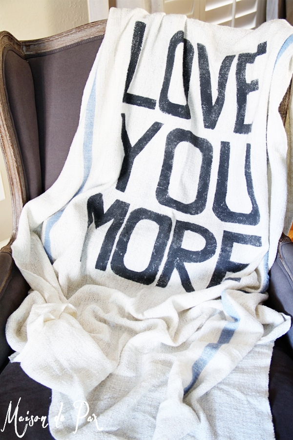 diy grain sack throw blanket with typography- Maison de Pax