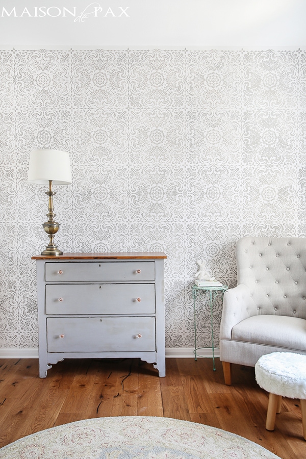 gray and white stencil nursery- maison de pax