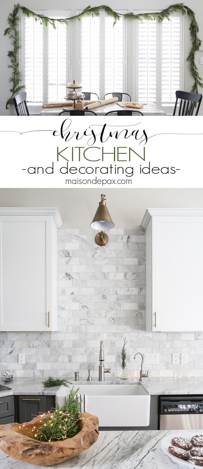 Gorgeous two-tone kitchen design with white upper cabinets, gray lower cabinets, carrara marble counters and marble subway tile backsplash - Maison de Pax