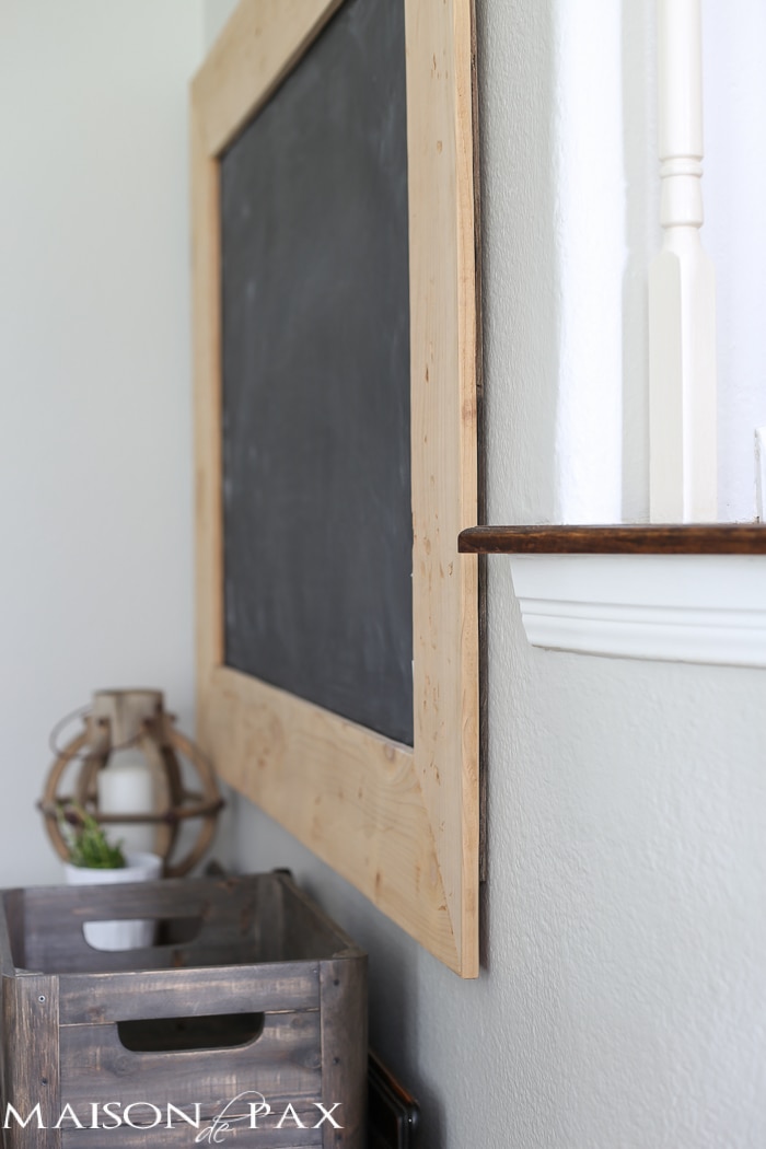 side view cedar frame of diy giant chalkboard